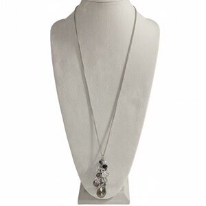 Beaded Pendant Necklace Silver Tone Chain Metal Acrylic Smoky Clear Metal Beads